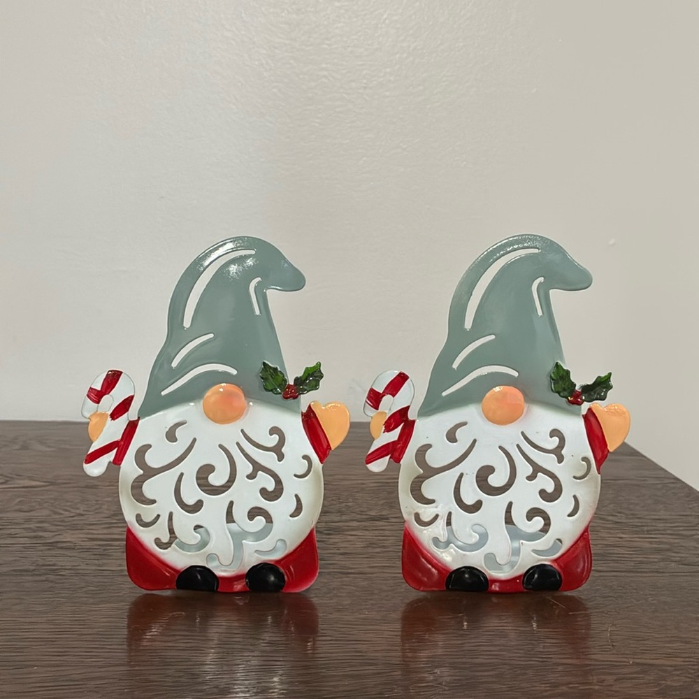 NWT Set of 2- Holiday Gnome Metal Cut Out Candle 🕯️ Holders Decorations